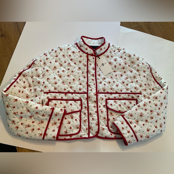 7 For All Mankind Jackets & Blazers - NWT 7 for All Mankind Quilted Flowers Red and White Jacket Coat